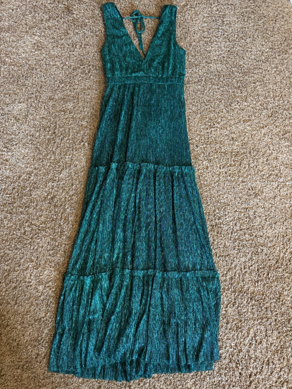 Lulu's Teal Green V-Neck Tiered Maxi Dress